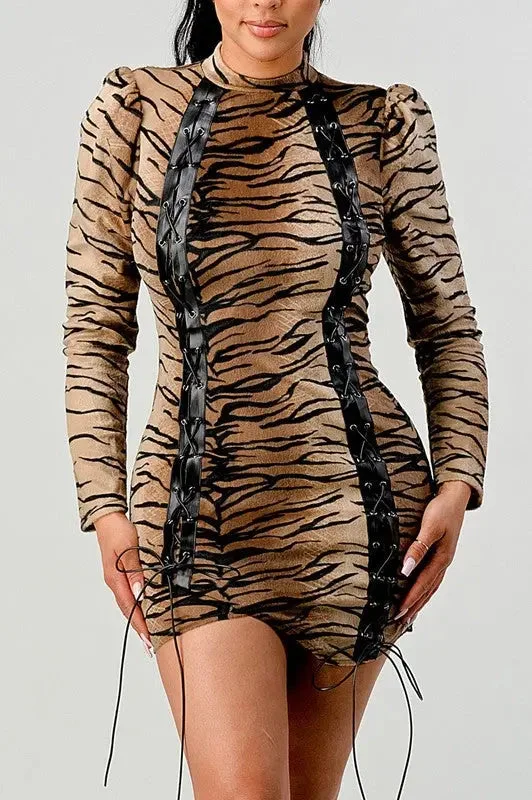 Mini dress with ruffled sleeves -Athina Transition Animal Print Mini Dress