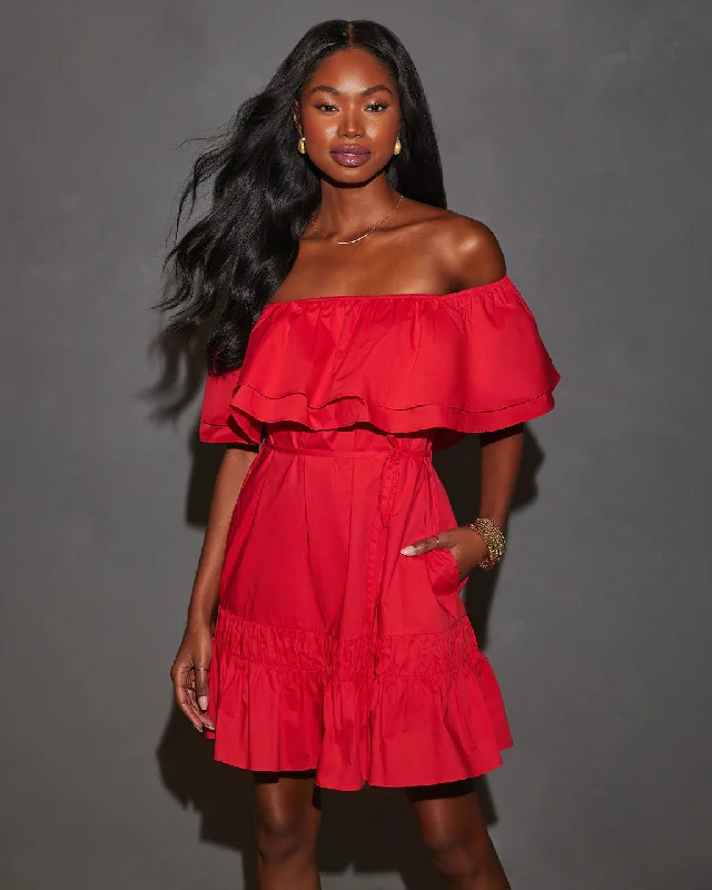 Mini dress with lace -Ruby Off The Shoulder Tie Waist Mini Dress