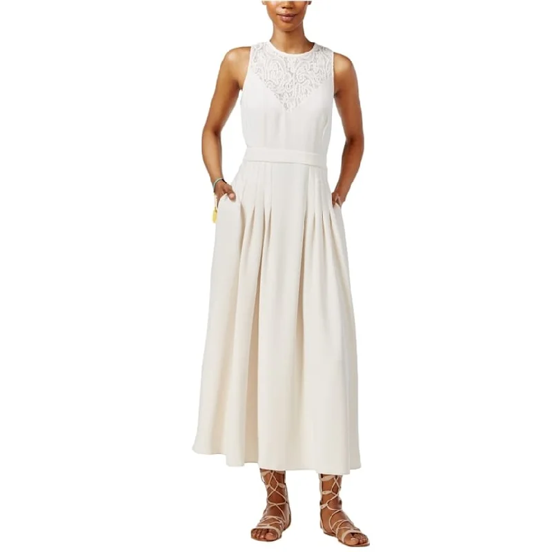 Maxi dress with side slit -Rachel Roy Womens Pleated Lace Maxi Dress, White, 4