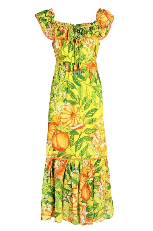 Midi dress with a wrap design -Tangerines Yellow Midi Dress In Yellow Multi