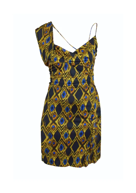 Elegant mini dress -YELLOW PRINTED MINI DRESS