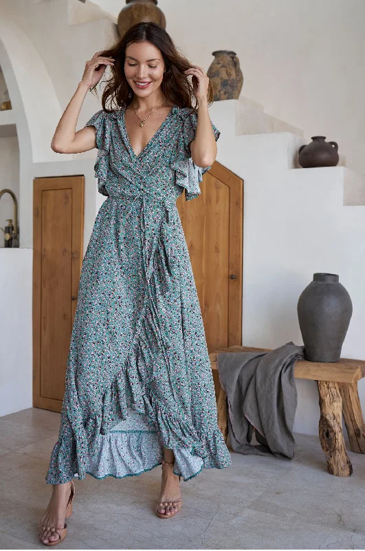 Maxi dress with A-line shape -Carmen Wrap Maxi Dress