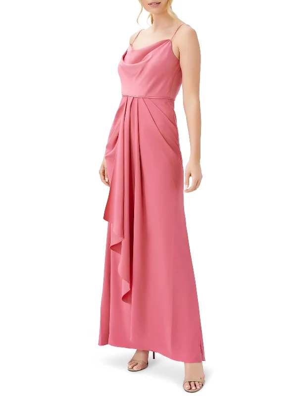 Maxi dress with mermaid style -Womens Cowl Neck Maxi Evening Dress