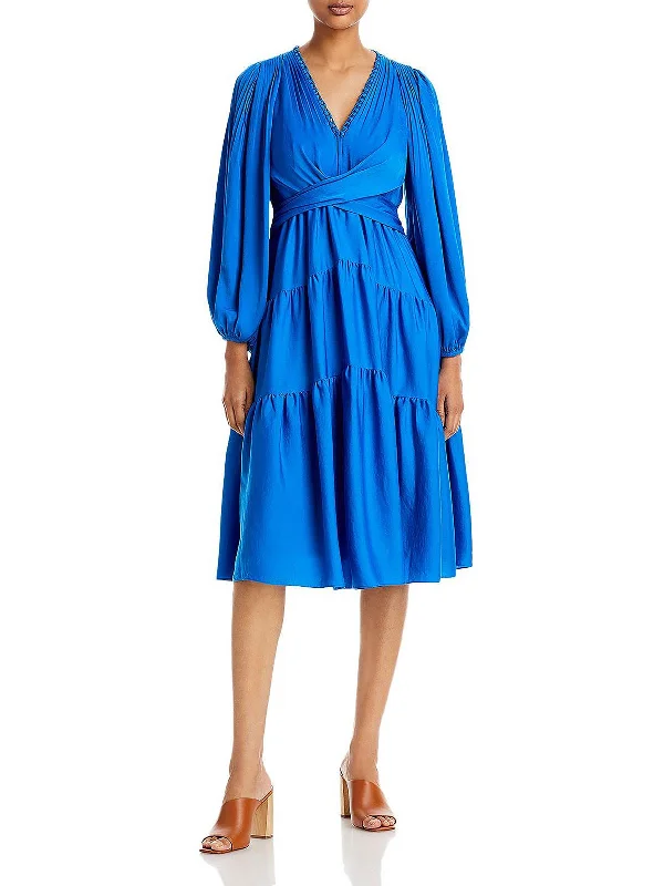 Midi dress for brunch -Vienna Womens Shutter Pleat Tiered Midi Dress