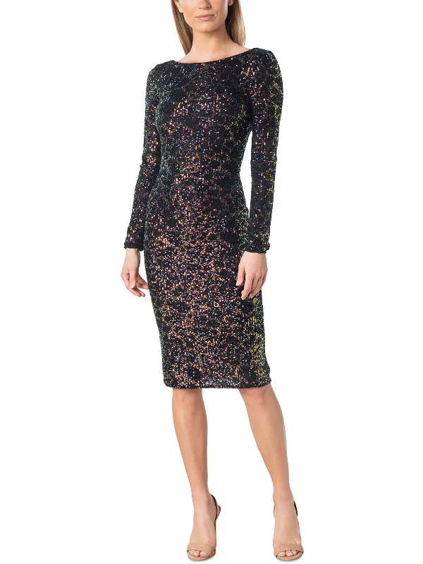 Midi dress with embroidered details -Emery Womens Sequined Midi Cocktail and Party Dress