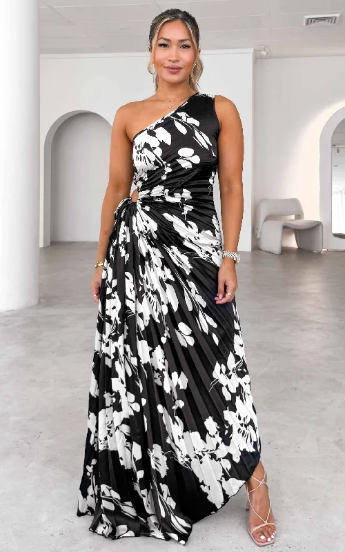 Maxi dress with tulle -Rochelle Maxi Dress - Black White Floral