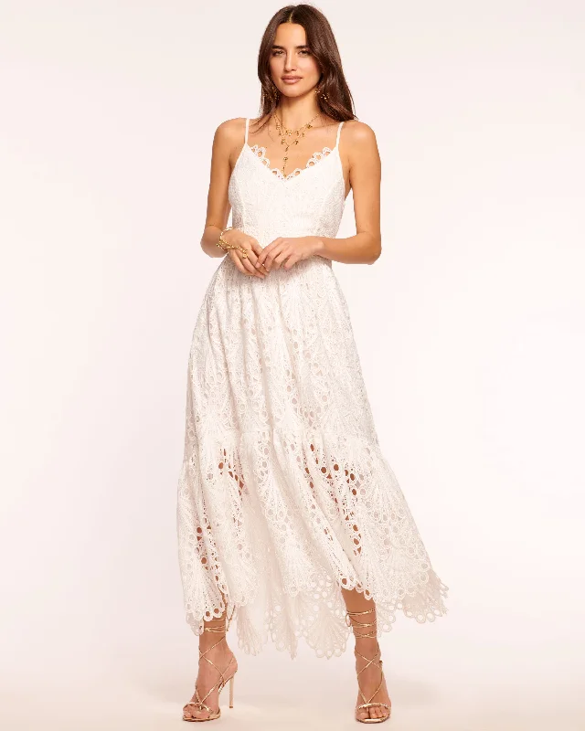 Maxi dress for summer wedding -Belle Sleeveless Eyelet Maxi Dress