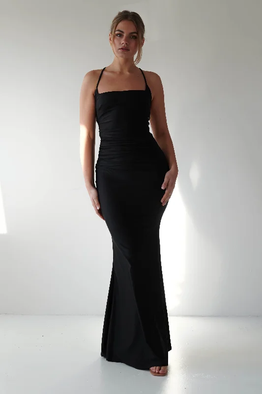 White maxi dress -Monette Bodycon Maxi Gown | Black