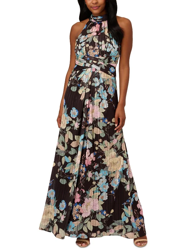 Maxi dress with drop waist -Womens Chiffon Floral Maxi Dress