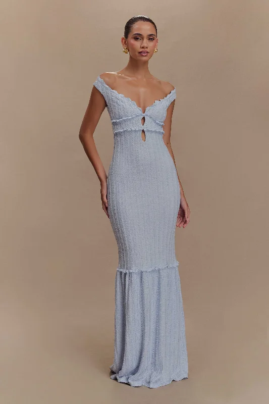 Maxi dress with shimmer fabric -Natalie Off Shoulder Maxi Dress - Sky Blue