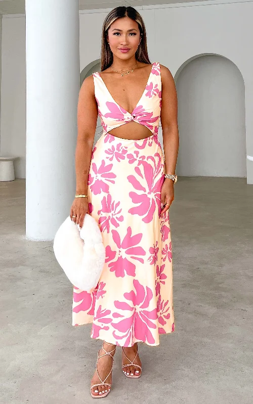 Maxi dress with embroidery -Shelby Maxi Dress - Cream Pink Floral