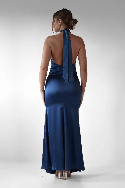 Maxi dress with lace -Kartia Halterneck Maxi Gown | Navy