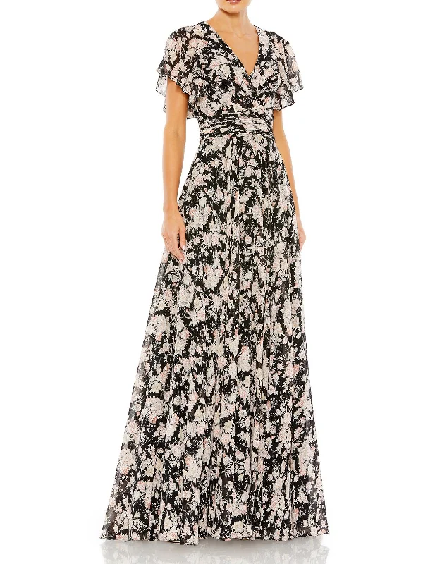 Maxi dress for formal event -Womens Floral Maxi Evening Dress