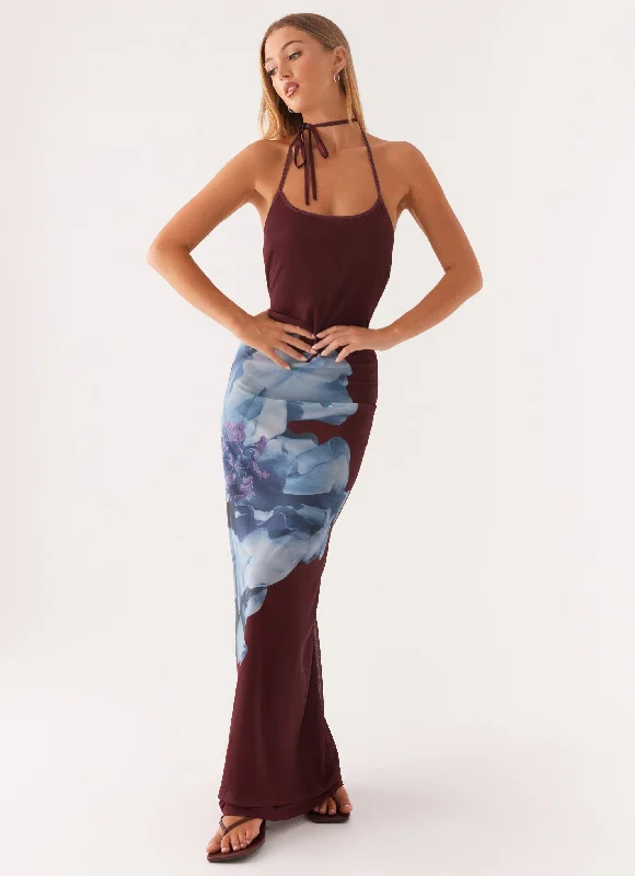 Maxi dress with sequins -Dayana Halterneck Maxi Dress - Maroon Print