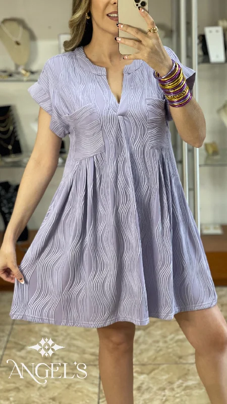 Mini dress with oversized bow -Lilac Textured Mini Dress