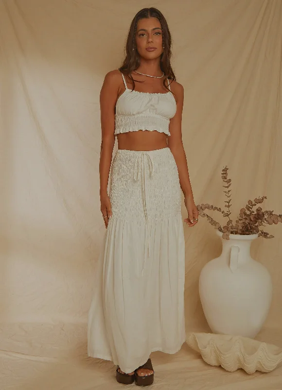 Maxi dress for casual wear -Lost Palms Maxi Skirt - White