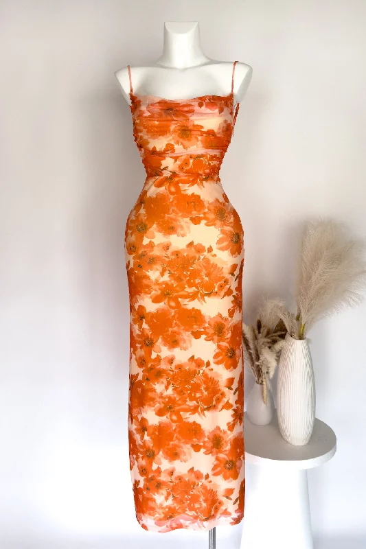 Long maxi dress -Bailey Floral Maxi Dress - Orange