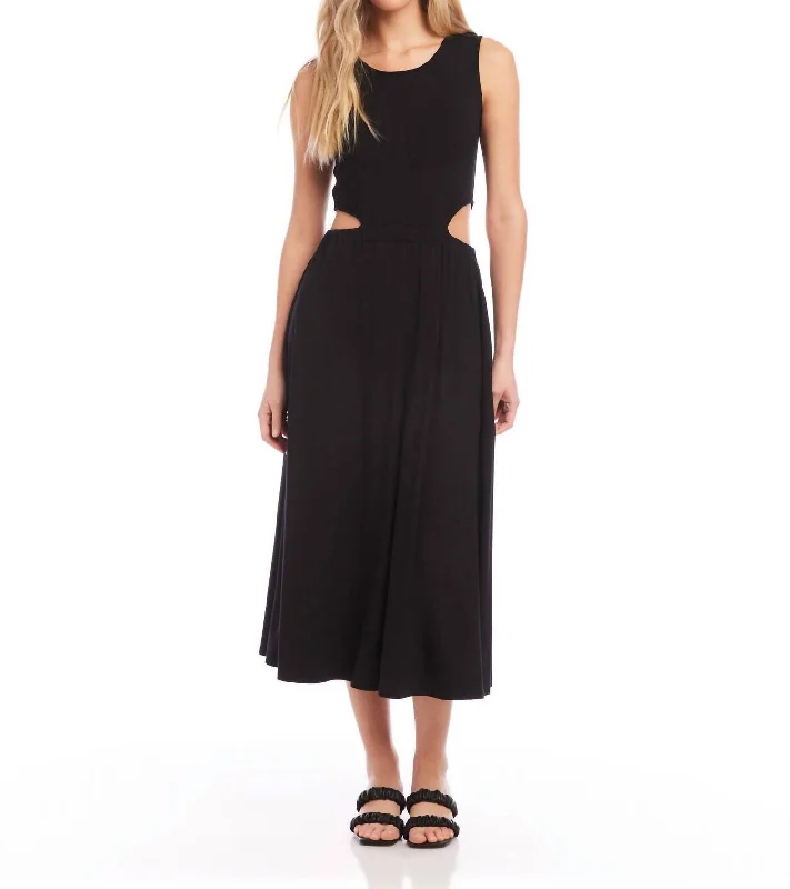 Midi dress for date night -Cut Out Midi Dress In Black