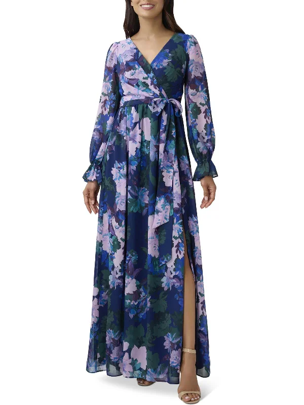 Maxi dress for anniversary celebration -Womens Floral Maxi Wrap Dress