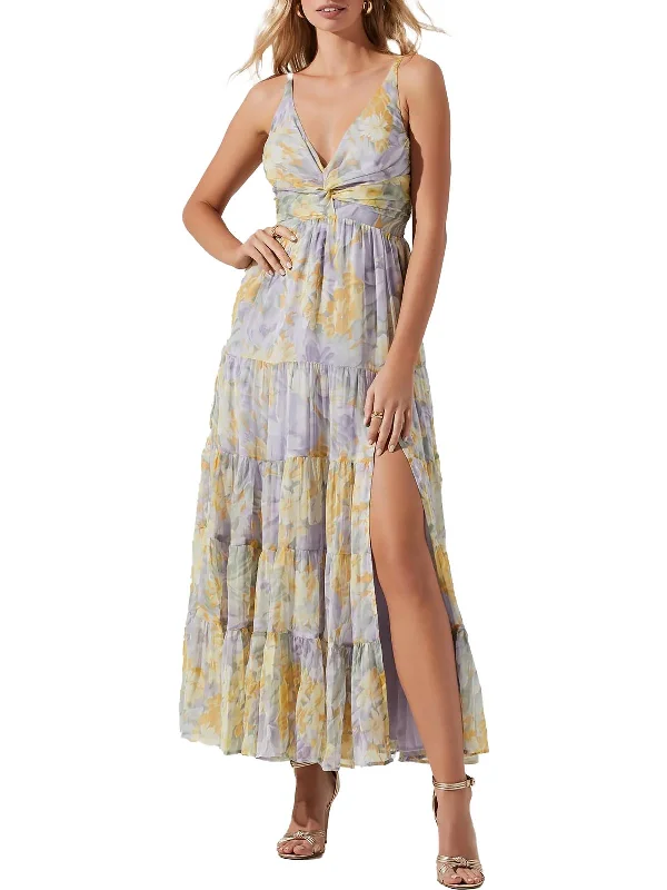 Maxi dress with beading -Elsa Womens Printed Long Maxi Dress