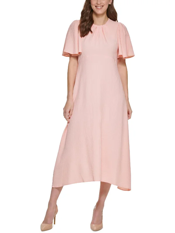 Midi dress for resort wear -Womens Flutter Sleeve Calf Midi Dress