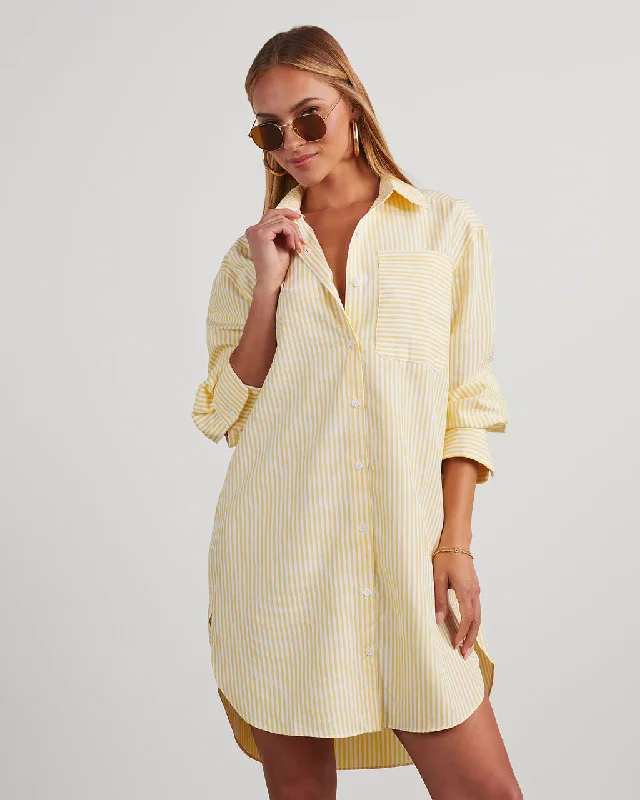 Mini dress for wedding guest -Meagan Striped Mini Shirt Dress