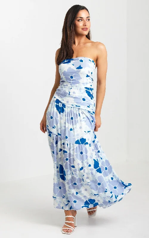 Maxi dress with lace details -Cosima Maxi Dress - Blue Multi Floral