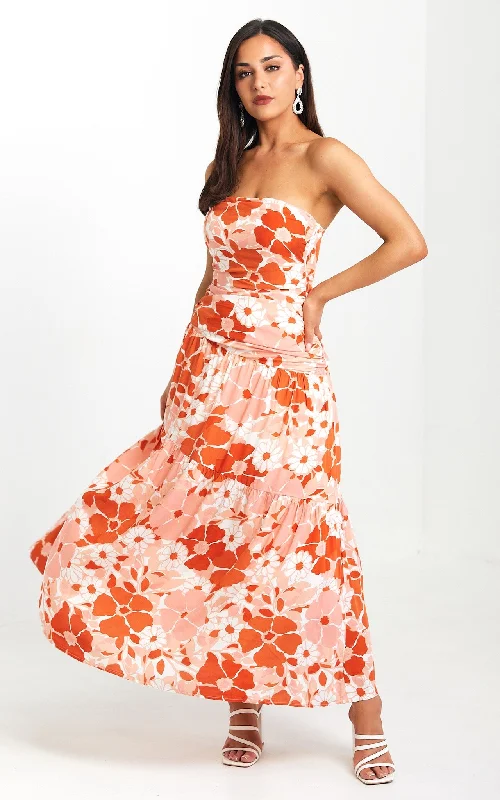 Maxi dress with metallic accents -Cosima Maxi Dress - Orange Pink Multi Floral