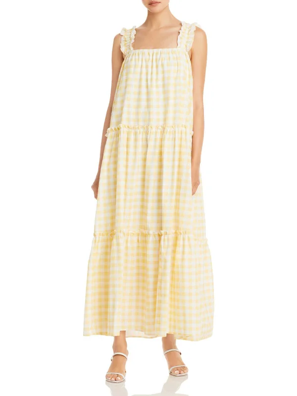 Maxi dress with lace details -Lottie Womens Gingham Long Maxi Dress