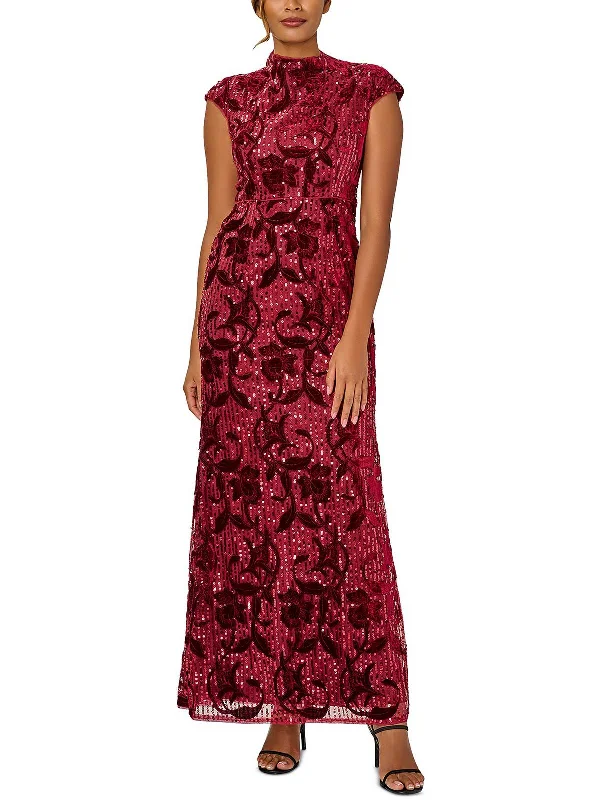 Maxi dress with high-low hem -Womens Embroidered Maxi Evening Dress