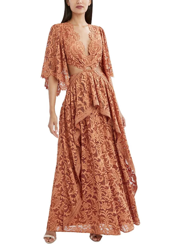 Maxi dress for evening out -Womens Lace Maxi Evening Dress