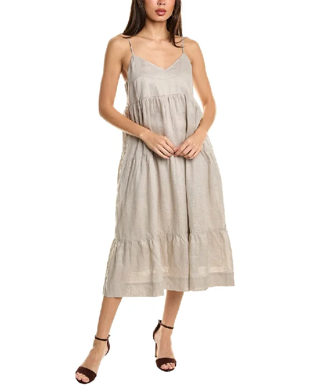 Midi dress with peplum waist -Johnny Was V-Neck Tiered Linen Midi Dress