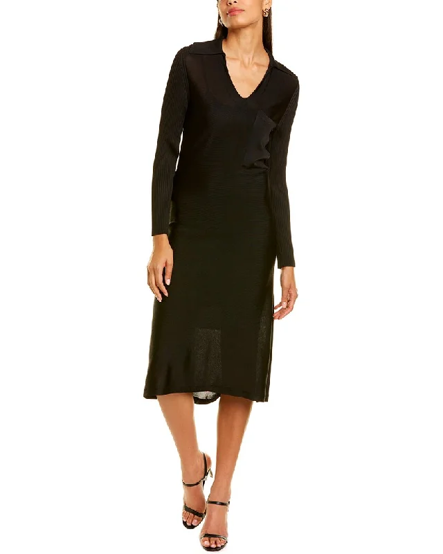 Midi dress with boat neckline -St. John Knit Collared Midi Dress