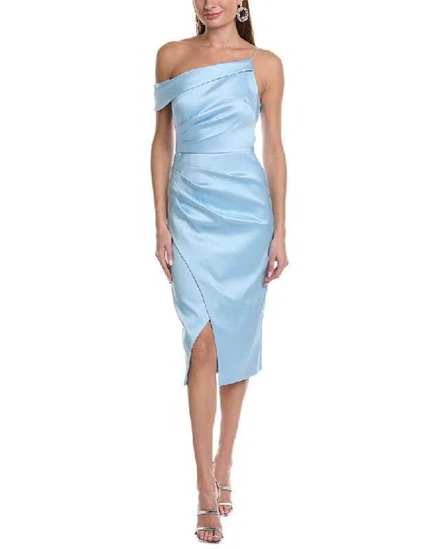 Midi dress for evening gala -Aidan Mattox Asymmetrical Mikado Midi Dress