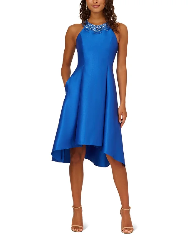 Midi dress with a square neckline -Adrianna Papell High-Low Solid Midi Dress