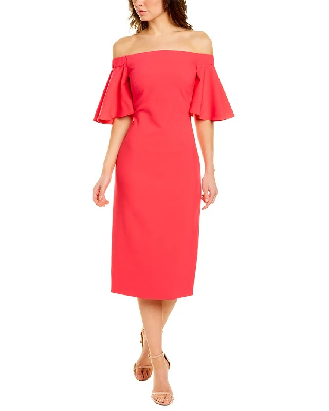 Red midi dress -Theia Off-The-Shoulder Midi Dress