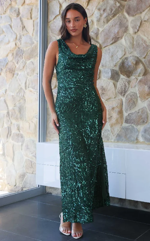 Maxi dress with sweetheart neckline -Schiffer Maxi Dress - Emerald Green Sequin