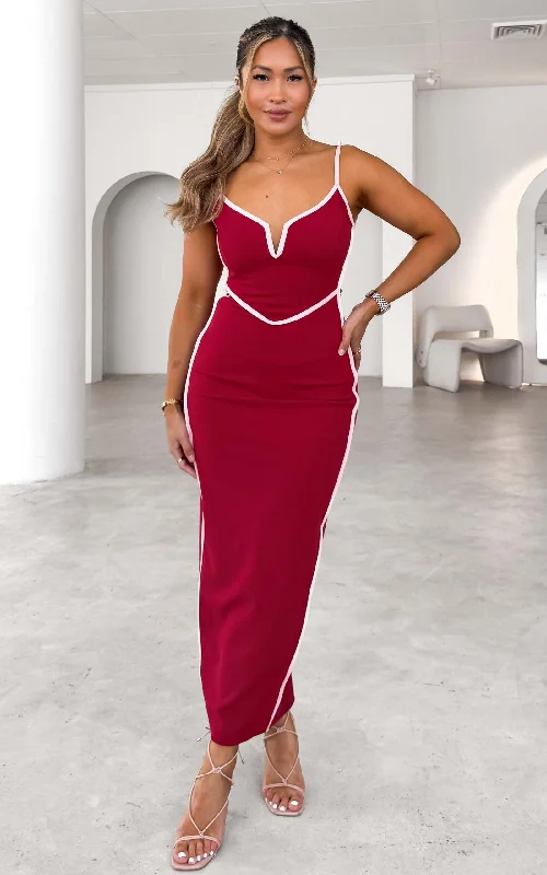 Maxi dress with pockets -Jacqui Maxi Dress - Deep Red Blush