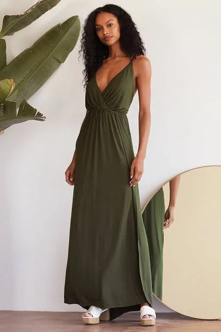 Maxi dress with sequins -Wrap Overlap Maxi Dress Olive