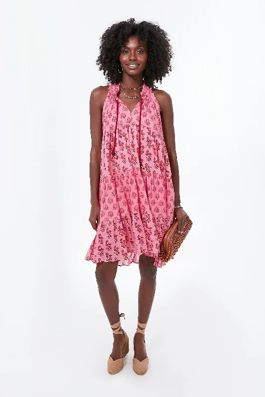 Mini dress with ribbed texture -Pink Delfina Sofia Mini Dress