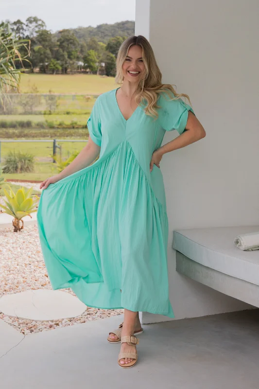 Maxi dress with pleats -Peak Maxi Dress | Seafoam