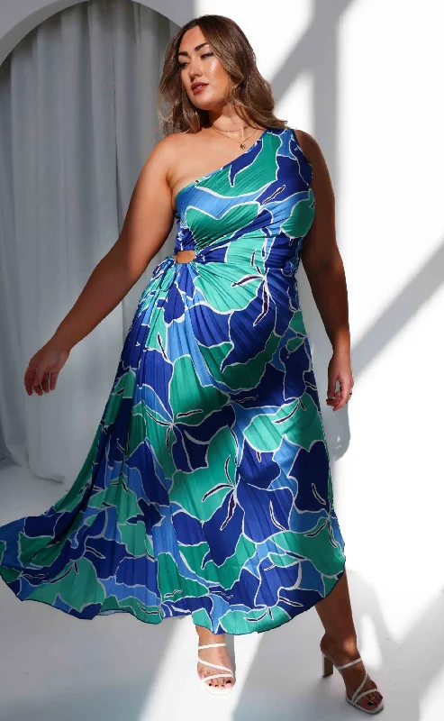 Maxi dress with mermaid style -Rochelle Maxi Dress - Blue Green Floral