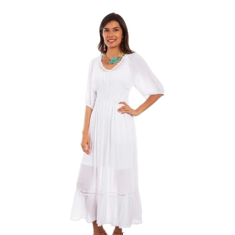 Maxi dress for family gathering -Scully Western Dress Womens 3/4 Sleeve Lace Maxi White F0_PSL-253