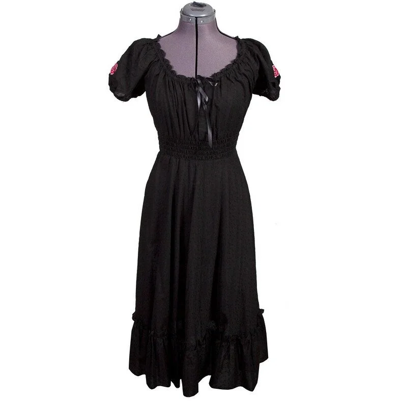 Maxi dress with floral lace -Scully Western Dress Womens Short Sleeve Eyelet Maxi Black F0_SH6001