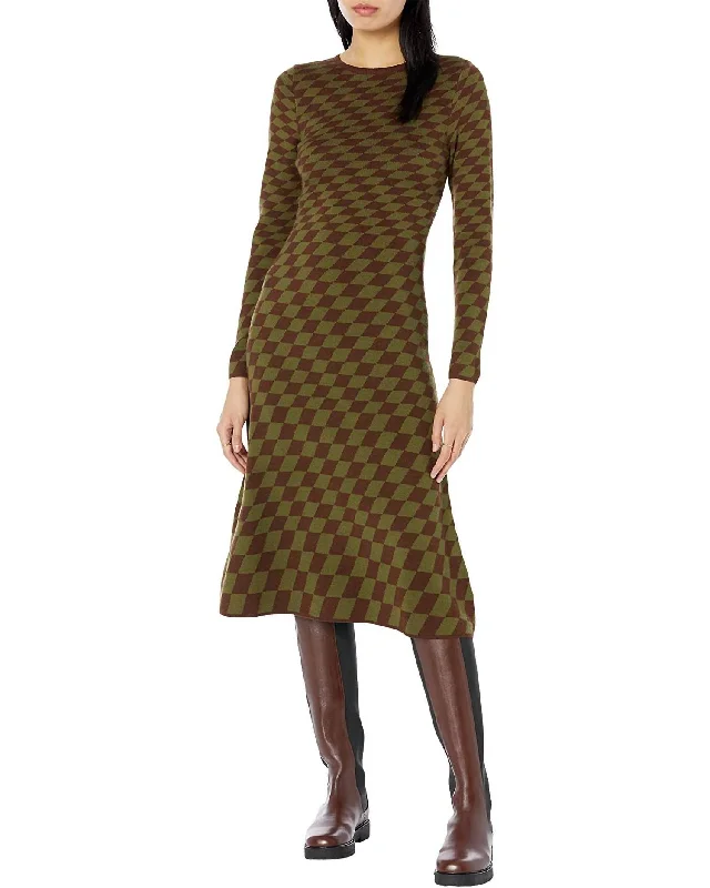 Midi dress with floral lace -Checked Midi Dress In Brown