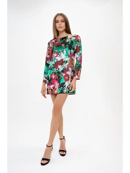 Mini dress with floral appliqué -KORI MINI DRESS