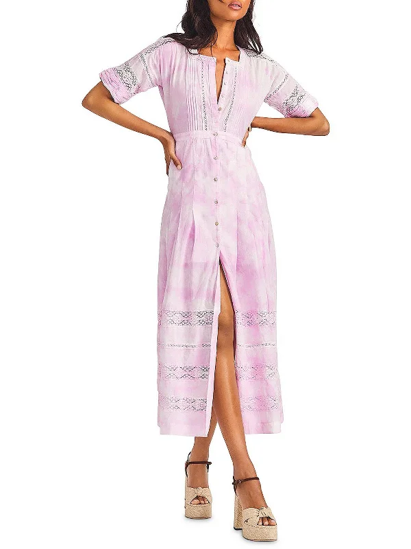 Maxi dress with floral embroidery -Petites Edie Womens Tie-Dye Long Shirtdress