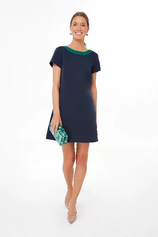 Mini dress with oversized bow -Navy and Green Bow Back Mini Dress