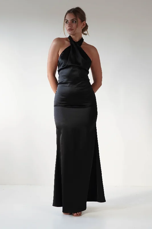 Maxi dress with slit -Kartia Halterneck Maxi Gown | Black