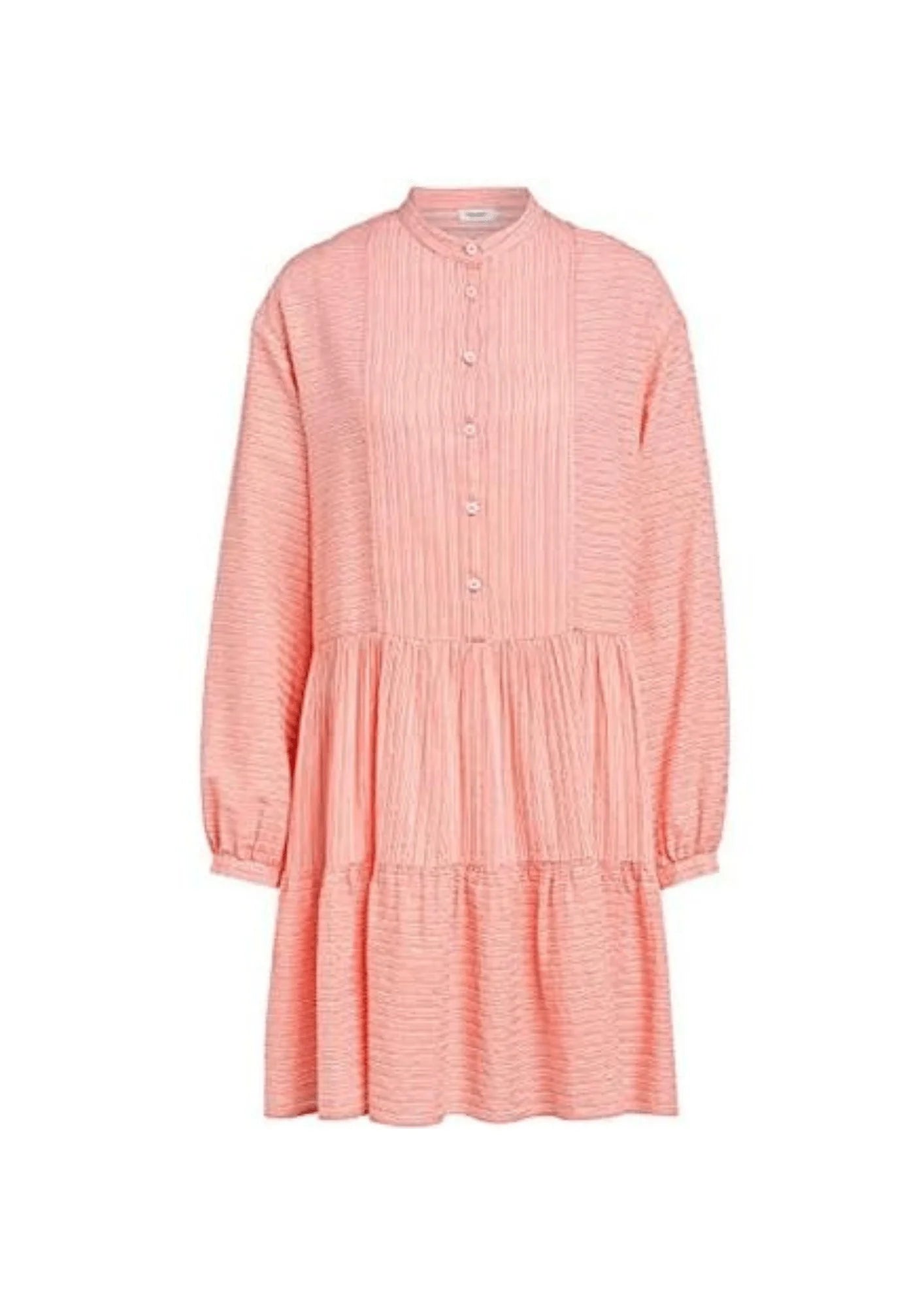 Mini dress with pleats -SOFT CORAL STRIPED MINI DRESS